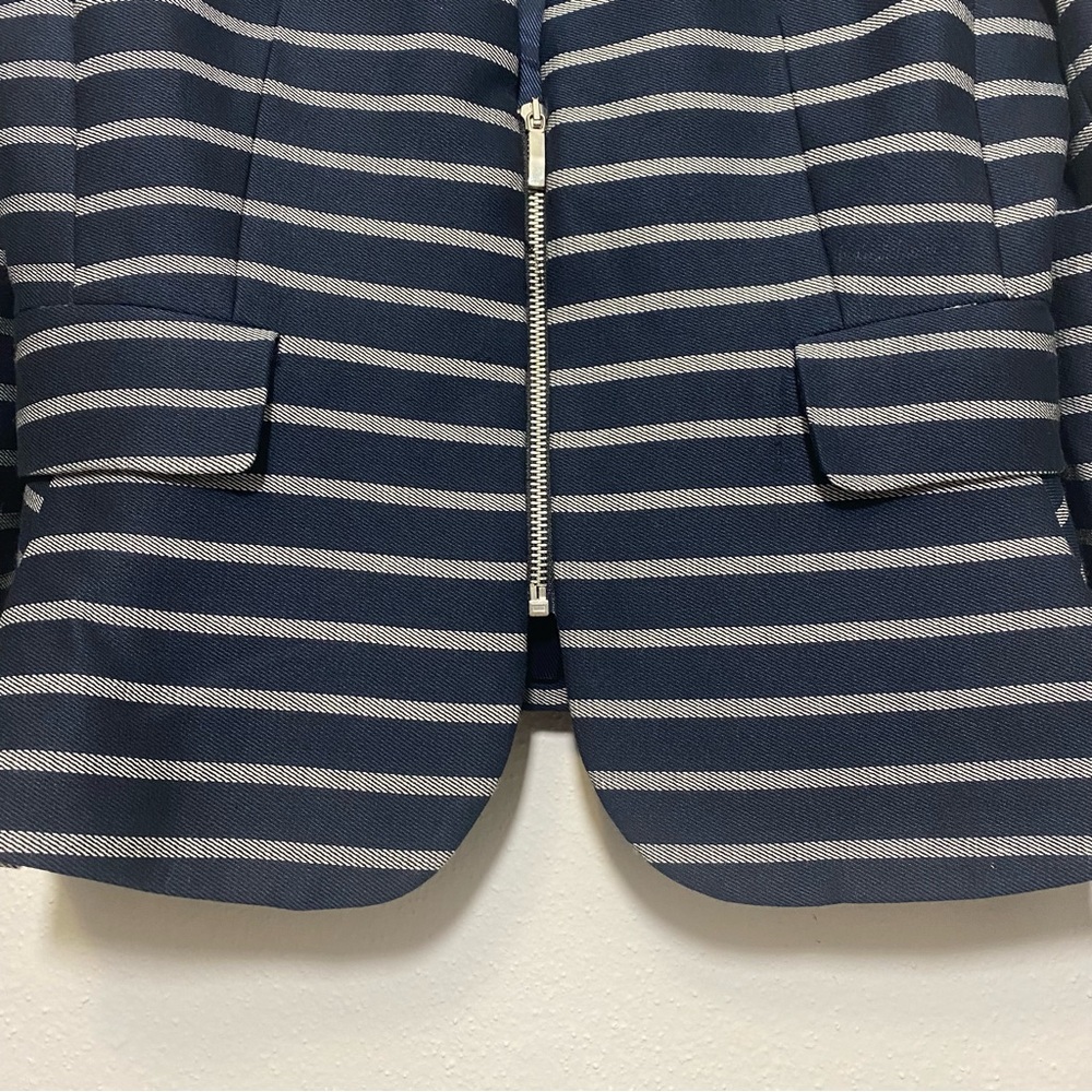 Zara Blue Striped Peplum Pocket Career Blazer Jacket, Large NEW - Picture 3 of 14